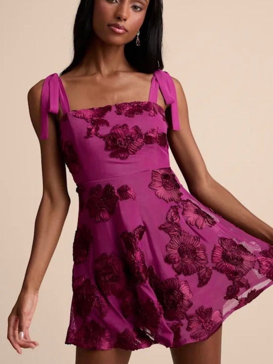 Lulus Dresses & Skirts - Lulu's Magenta Embroidered Tie-Shoulder Mini Dress